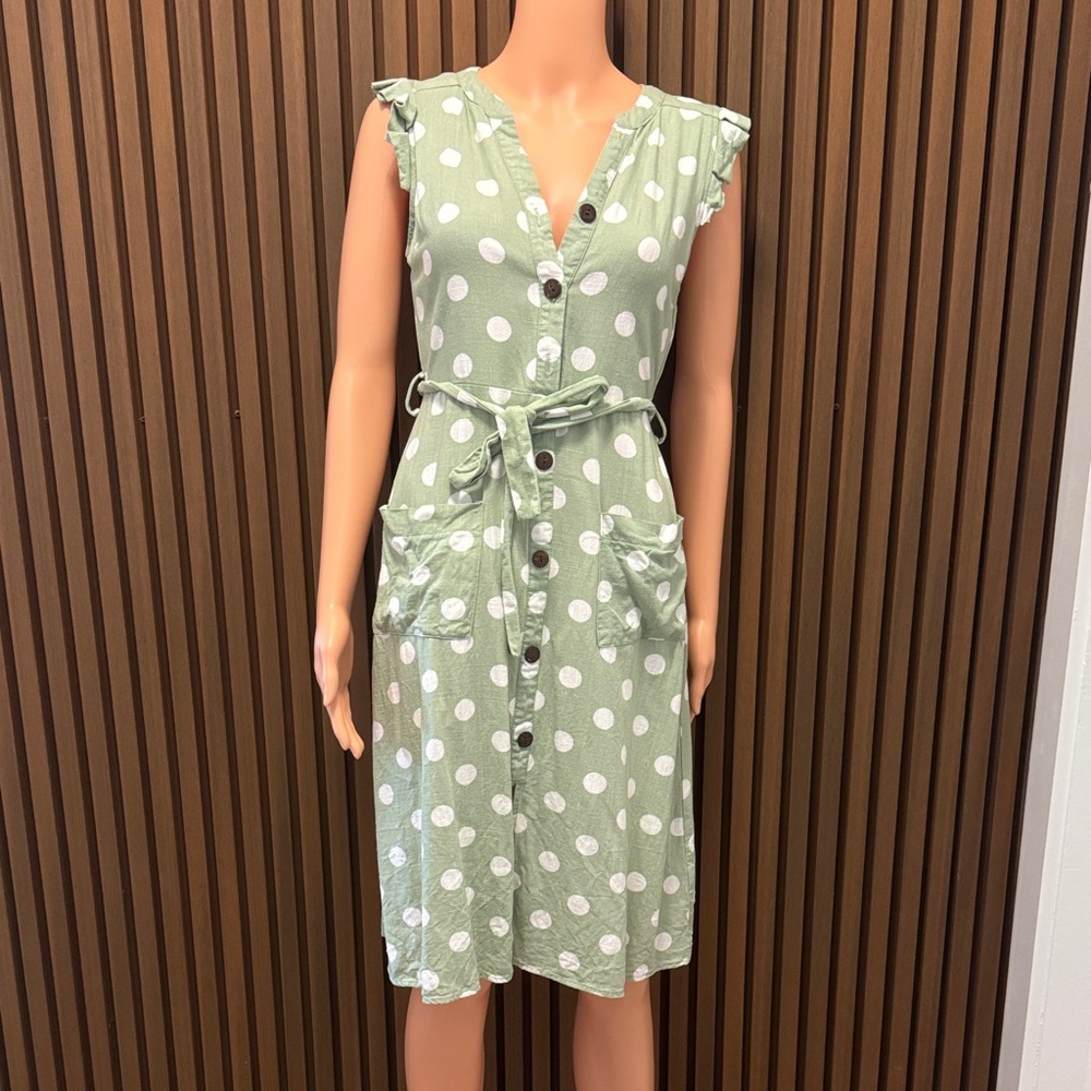 Monteau Mint Green Polka Dot Midi Dress